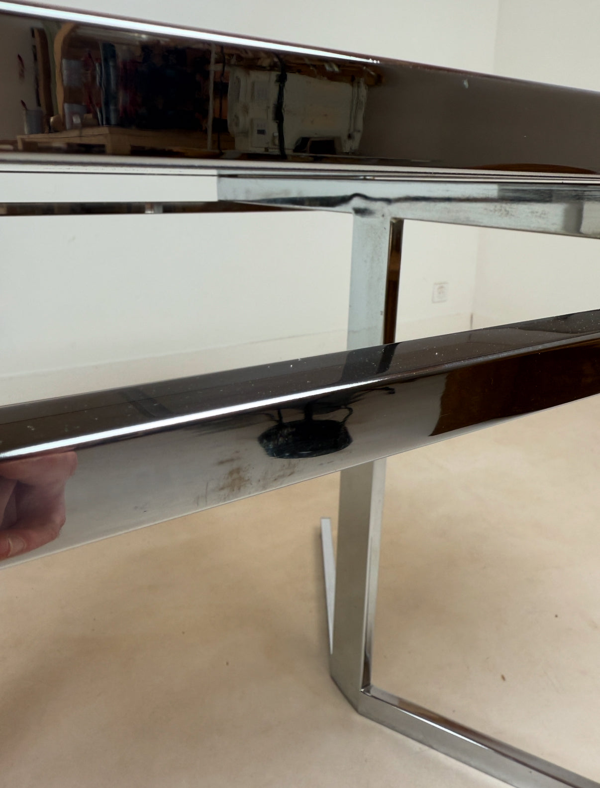 Table de salon en métal chromé à rallonges extensibles