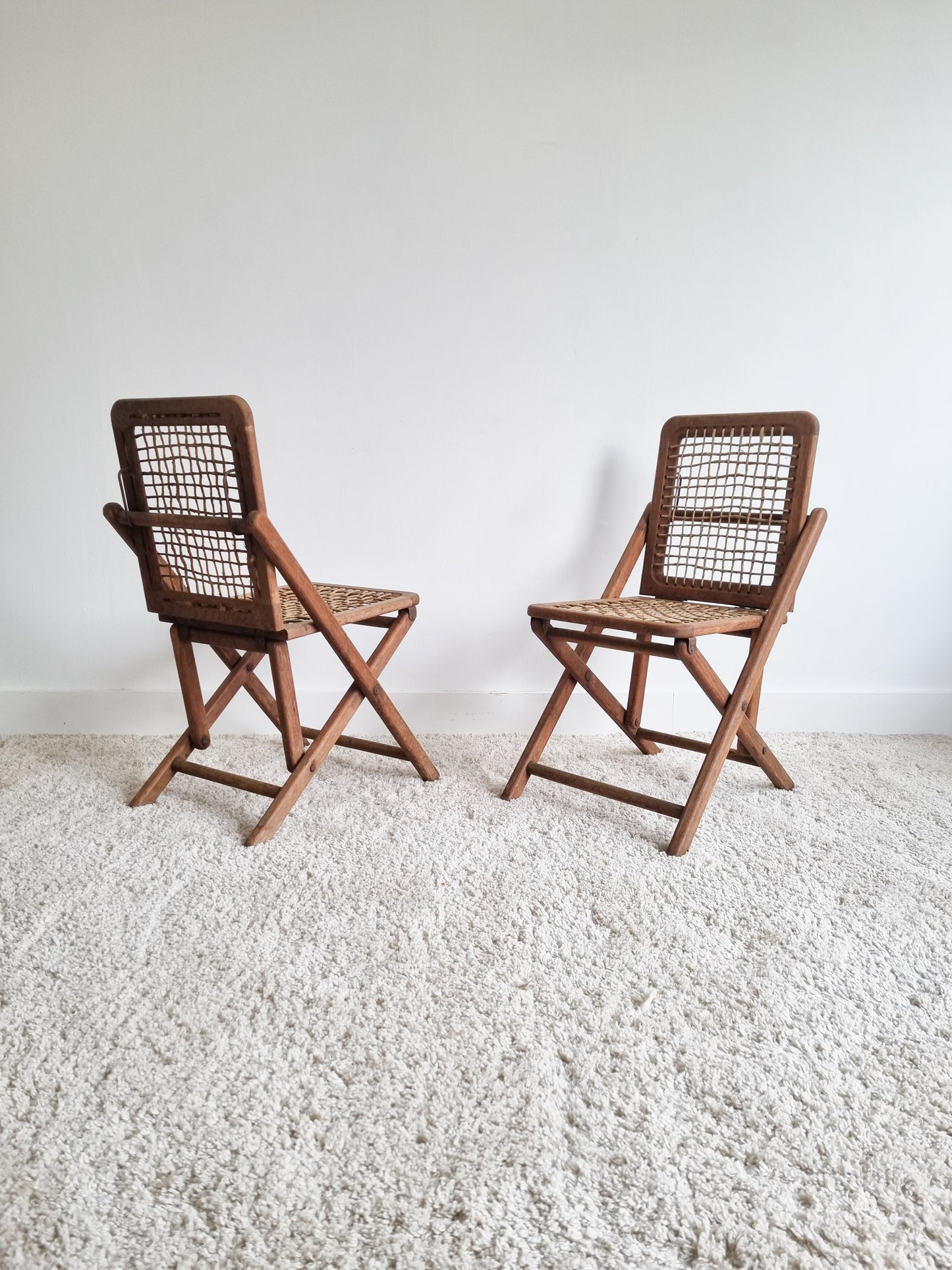 Ensemble de 4 chaises pliantes bois et corde