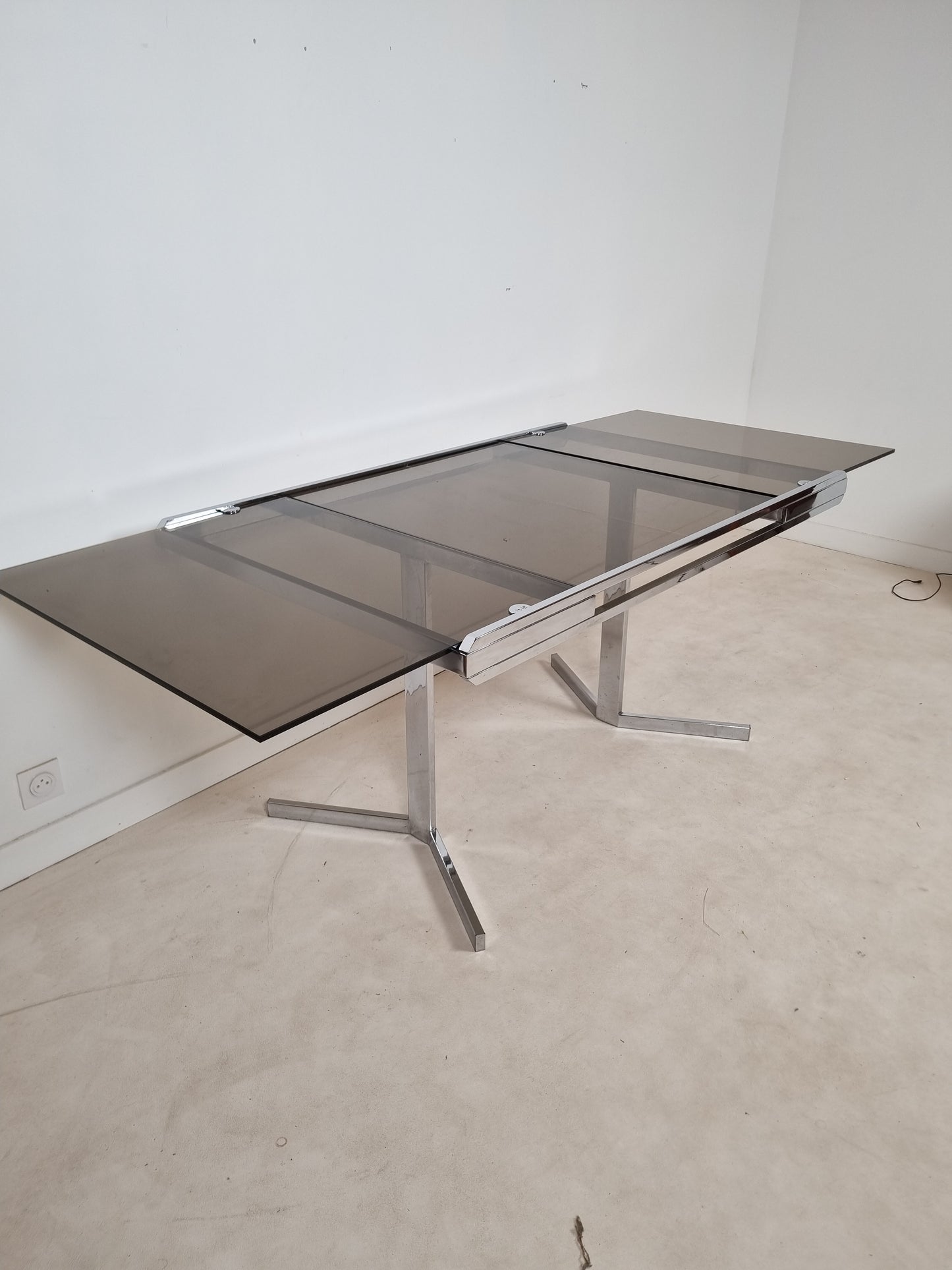 Table de salon en métal chromé à rallonges extensibles