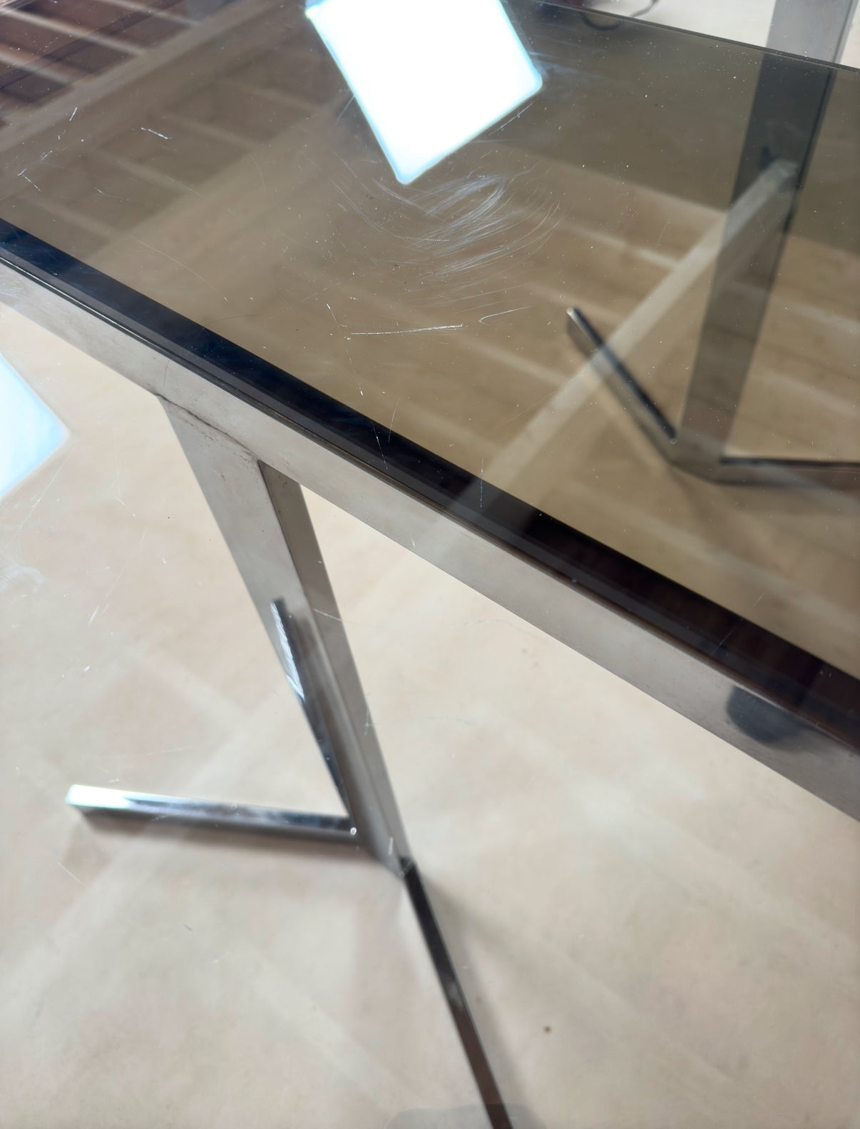 Table de salon en métal chromé à rallonges extensibles