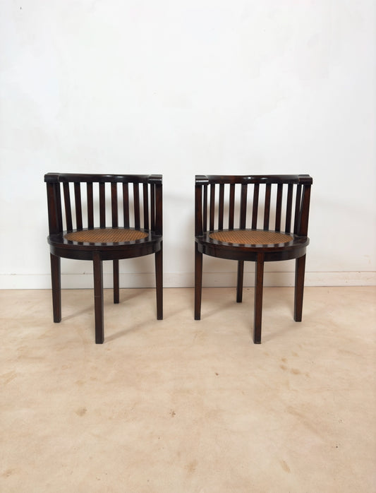Ensemble de 2 chaises « Art déco » en bois et cannage