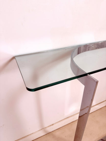 Console moderniste en métal chromé et verre