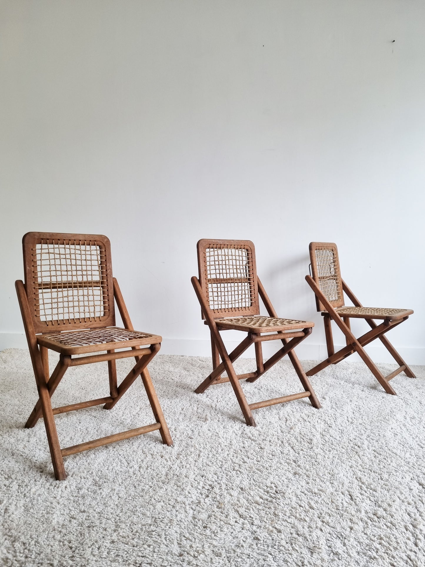 Ensemble de 4 chaises pliantes bois et corde