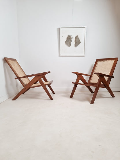 Paire de fauteuils cannés du Comptoir Français à Brazzaville. 1950