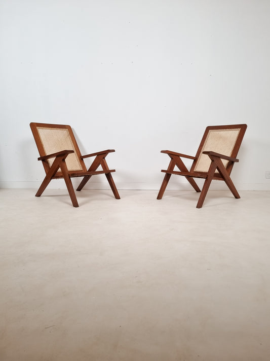 Paire de fauteuils cannés du Comptoir Français à Brazzaville. 1950