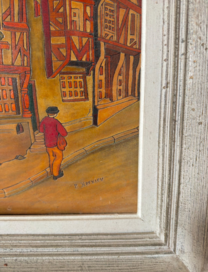 Tableau en bois gravé teinté