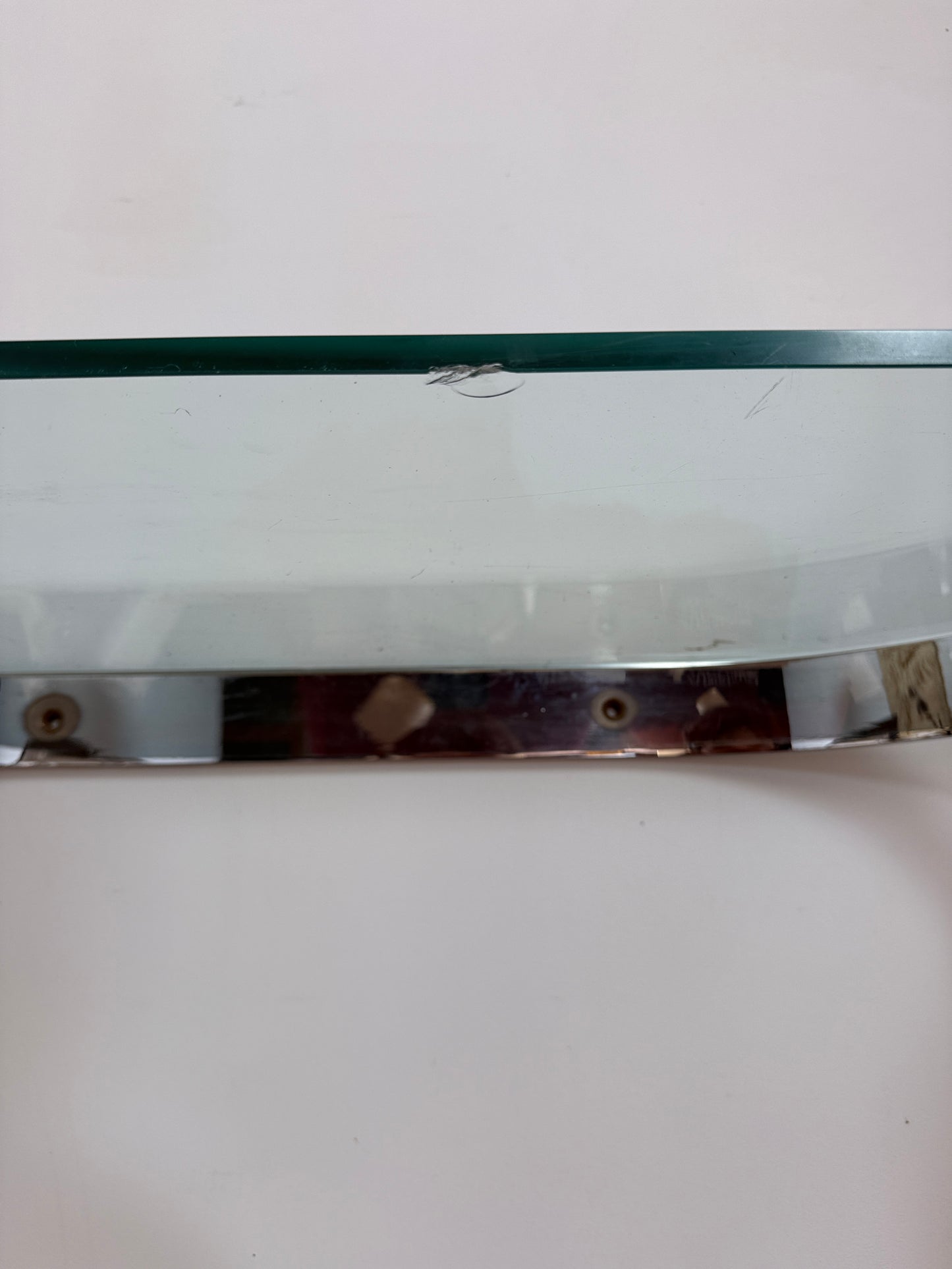 Console moderniste en métal chromé et verre