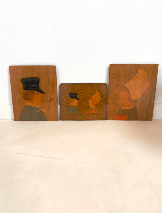 Triptyque en marqueterie art populaire