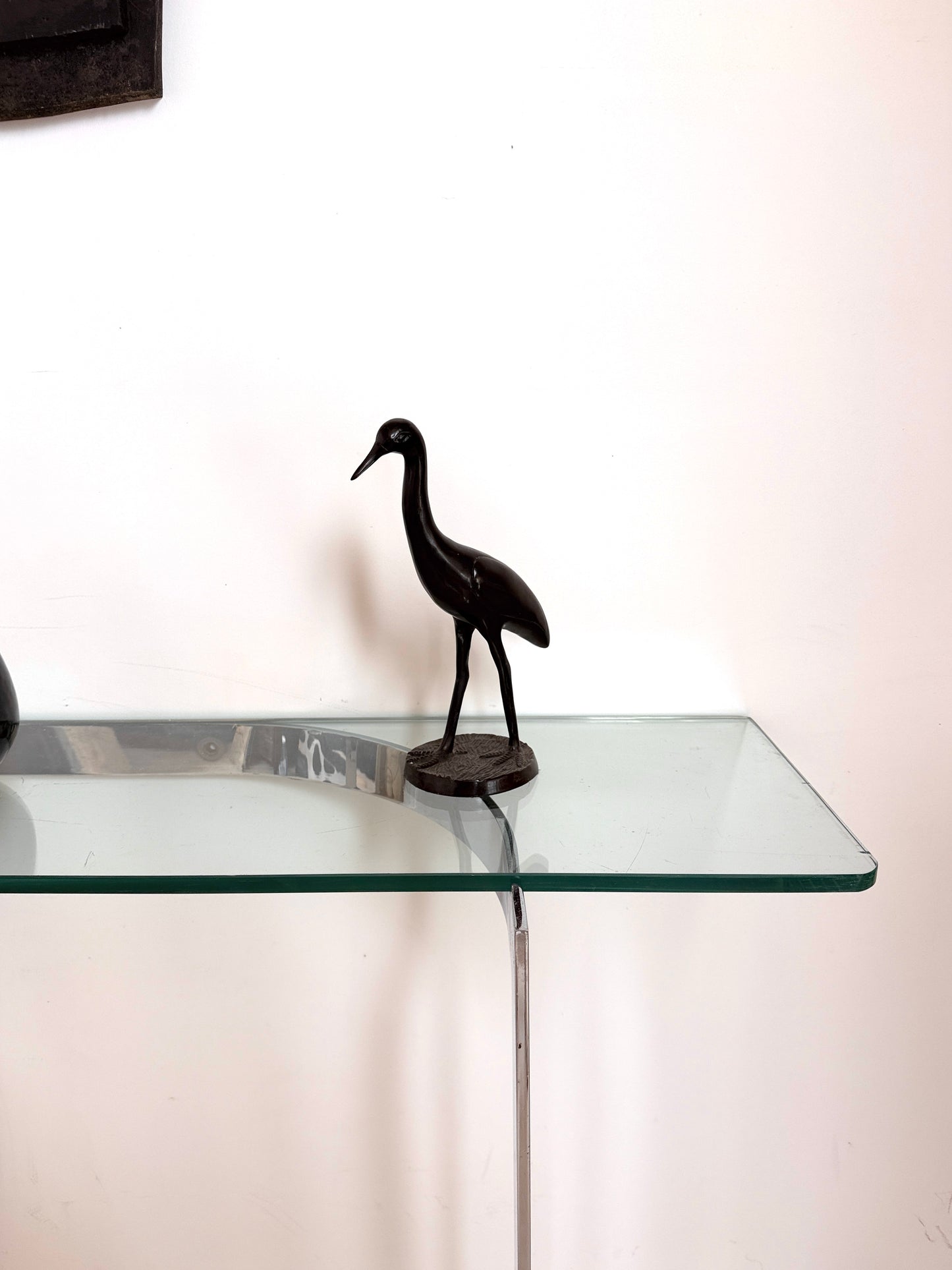 Console moderniste en métal chromé et verre