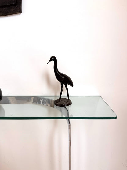 Console moderniste en métal chromé et verre