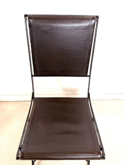Chaise ancienne en fer forgé et cuir