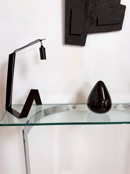 Console moderniste en métal chromé et verre