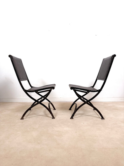 Chaise ancienne en fer forgé et cuir