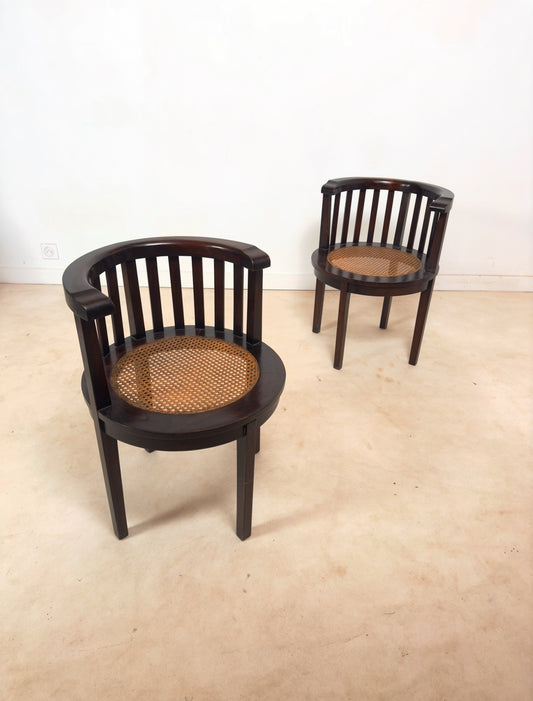 Ensemble de 2 chaises « Art déco » en bois et cannage