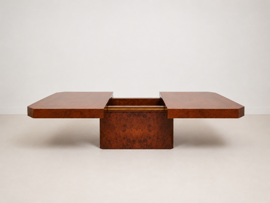 Table basse en loupe d'orme attribuée à Willy Rizzo pour Mario Sabot