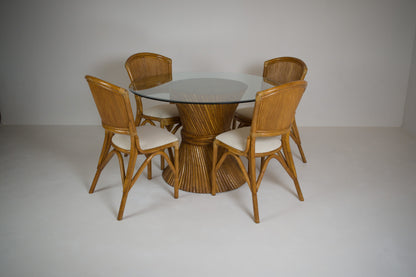 Ensemble table et 4 chaises vintage en rotin esprit Riviera