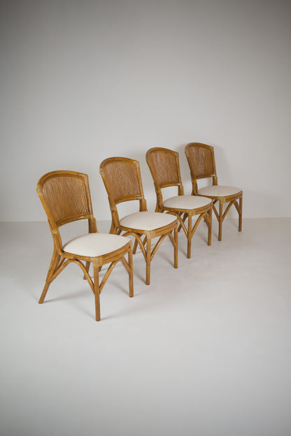 Ensemble table et 4 chaises vintage en rotin esprit Riviera
