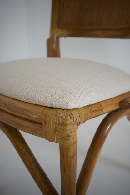 Ensemble table et 4 chaises vintage en rotin esprit Riviera