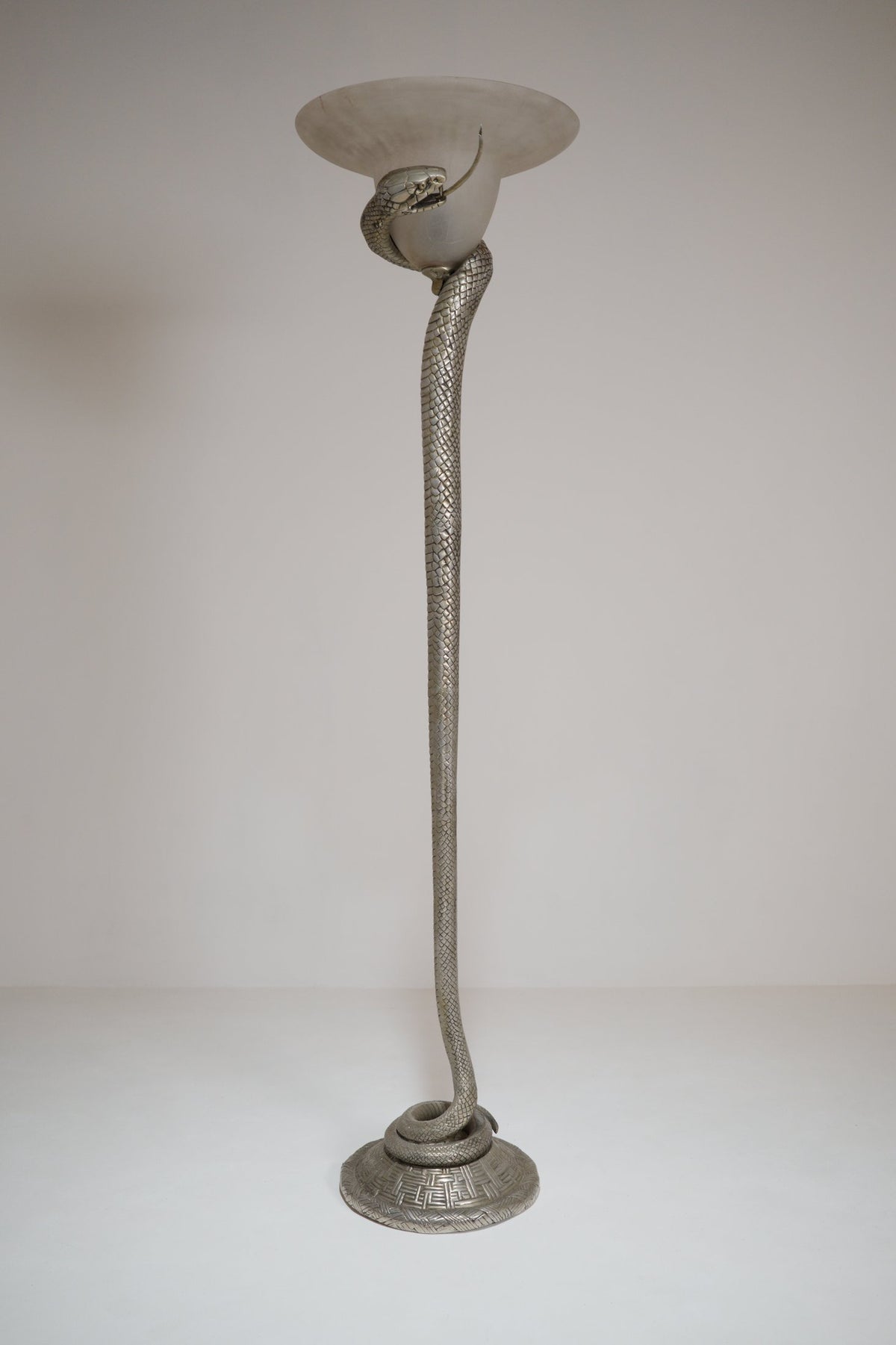Silvered bronze serpent floor lamp