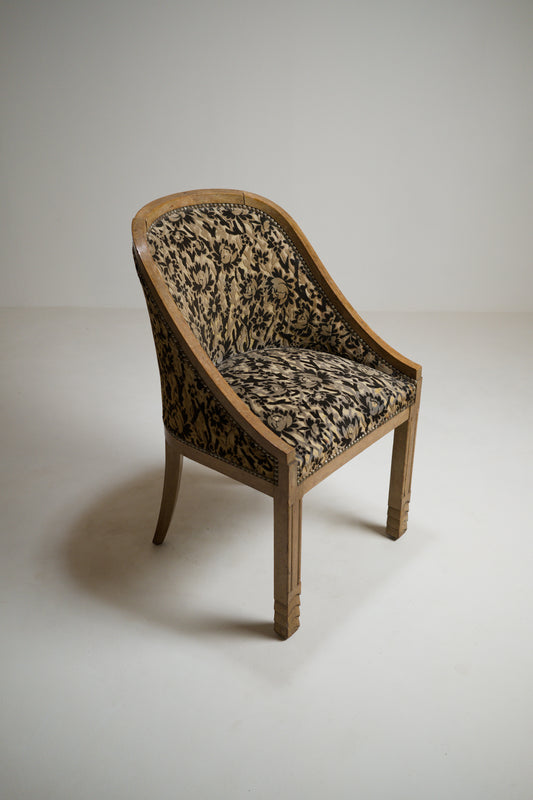 Fauteuil gondole Art déco en chêne et velours ancien, vers 1930