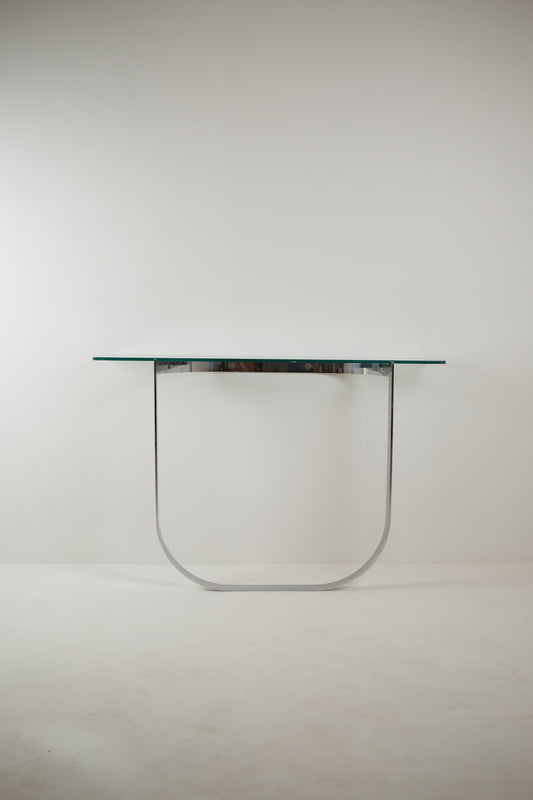 Console moderniste en métal chromé et verre des années 1970
