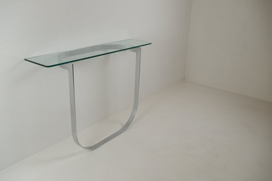Console moderniste en métal chromé et verre des années 1970