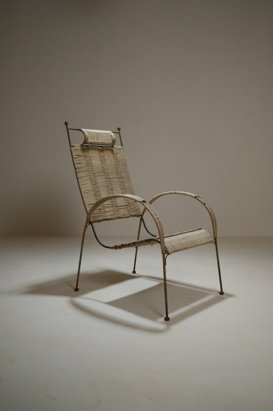 Fauteuil corde tressée et métal doré, années 1960-1970