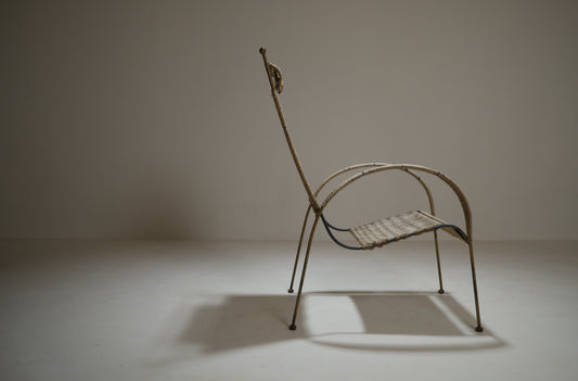 Fauteuil corde tressée et métal doré, années 1960-1970