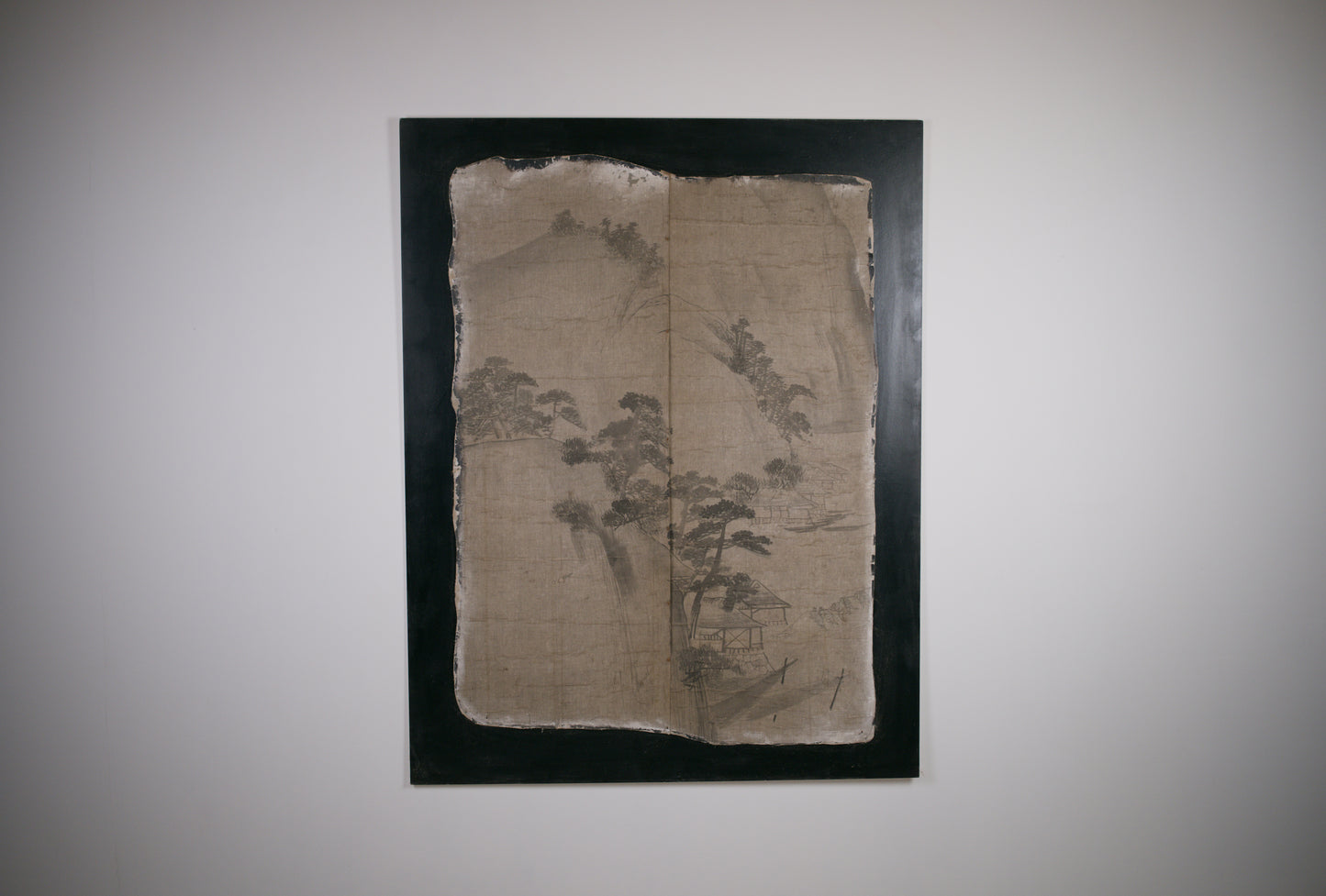 Large East Asian Ink-Painted Wall Panel