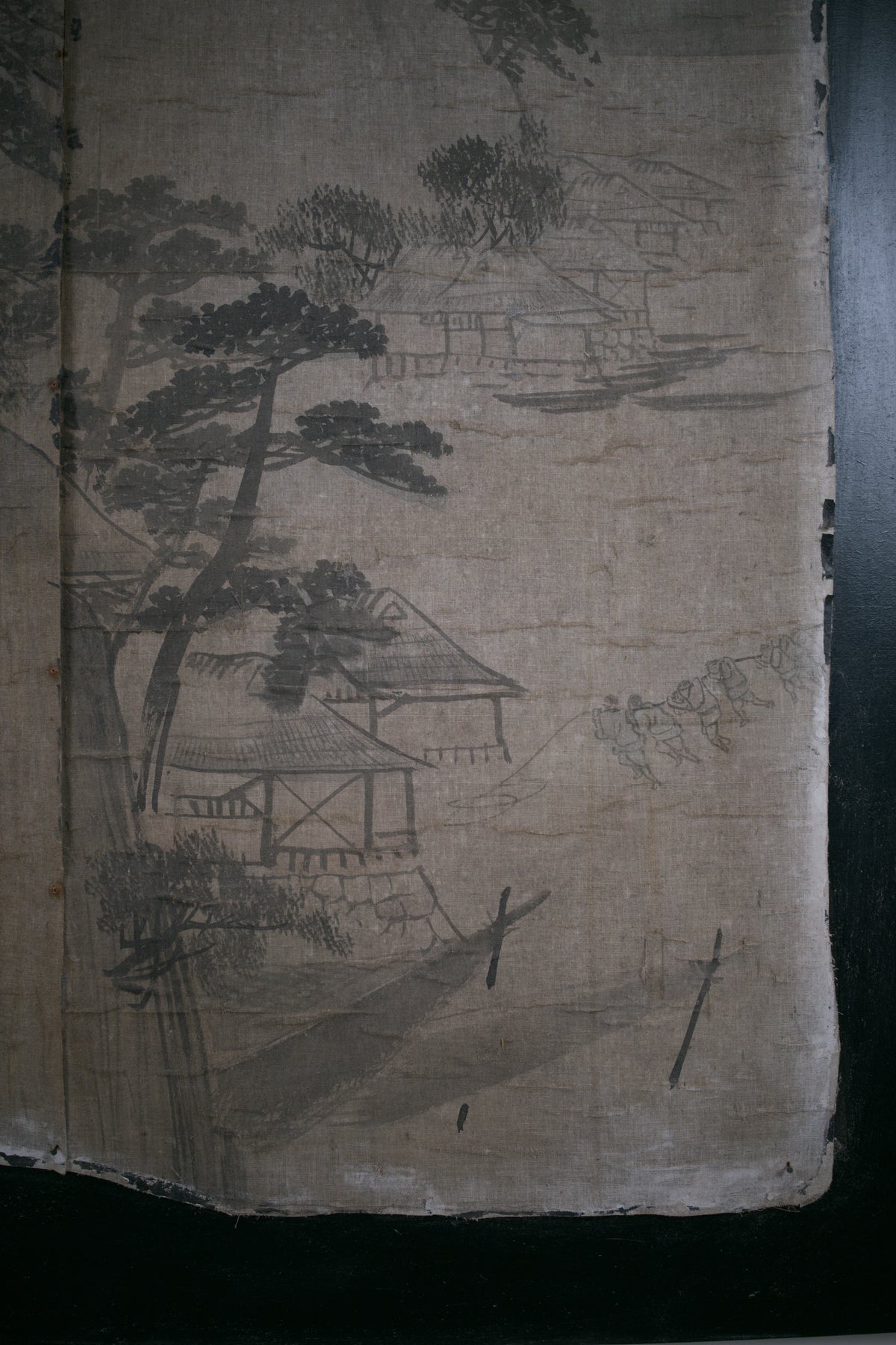 Large East Asian Ink-Painted Wall Panel