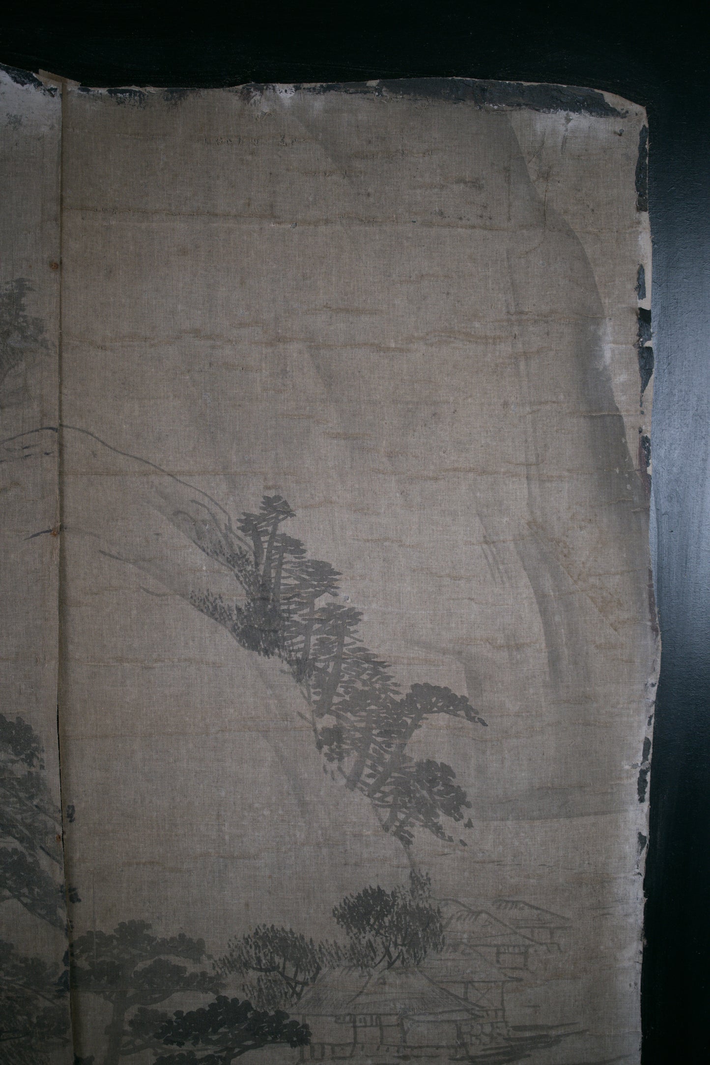 Large East Asian Ink-Painted Wall Panel