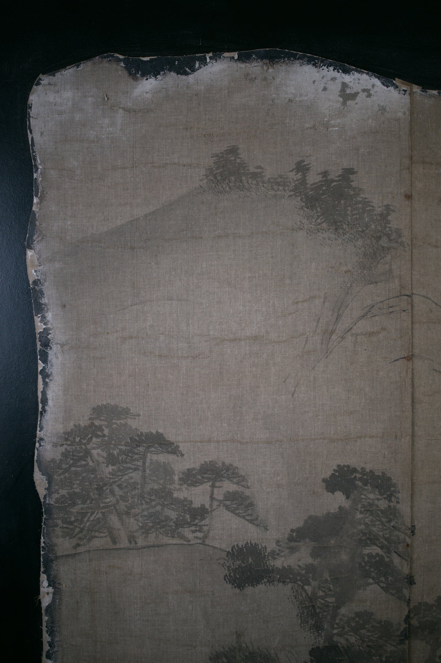 Large East Asian Ink-Painted Wall Panel