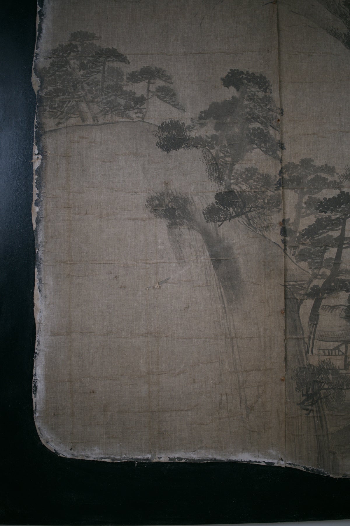 Large East Asian Ink-Painted Wall Panel