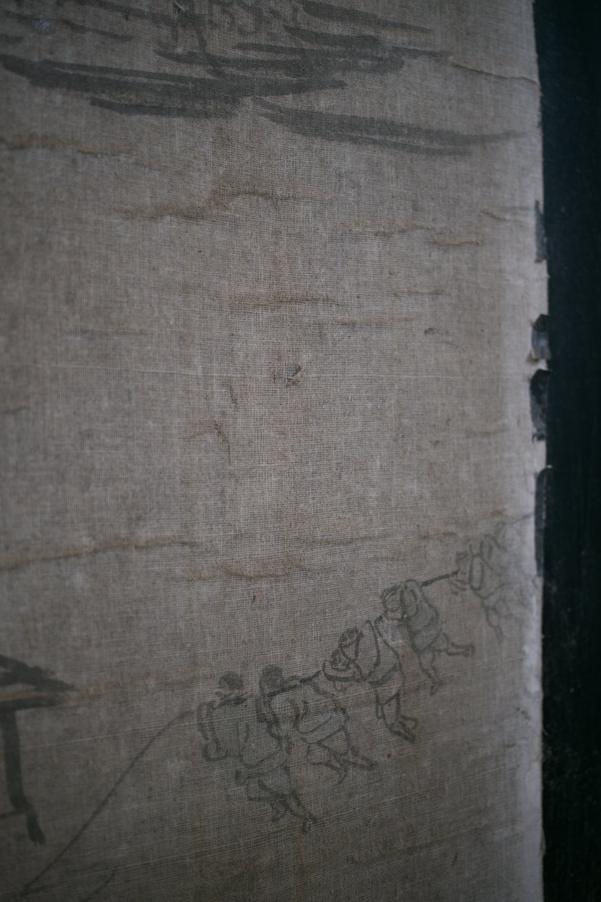 Large East Asian Ink-Painted Wall Panel