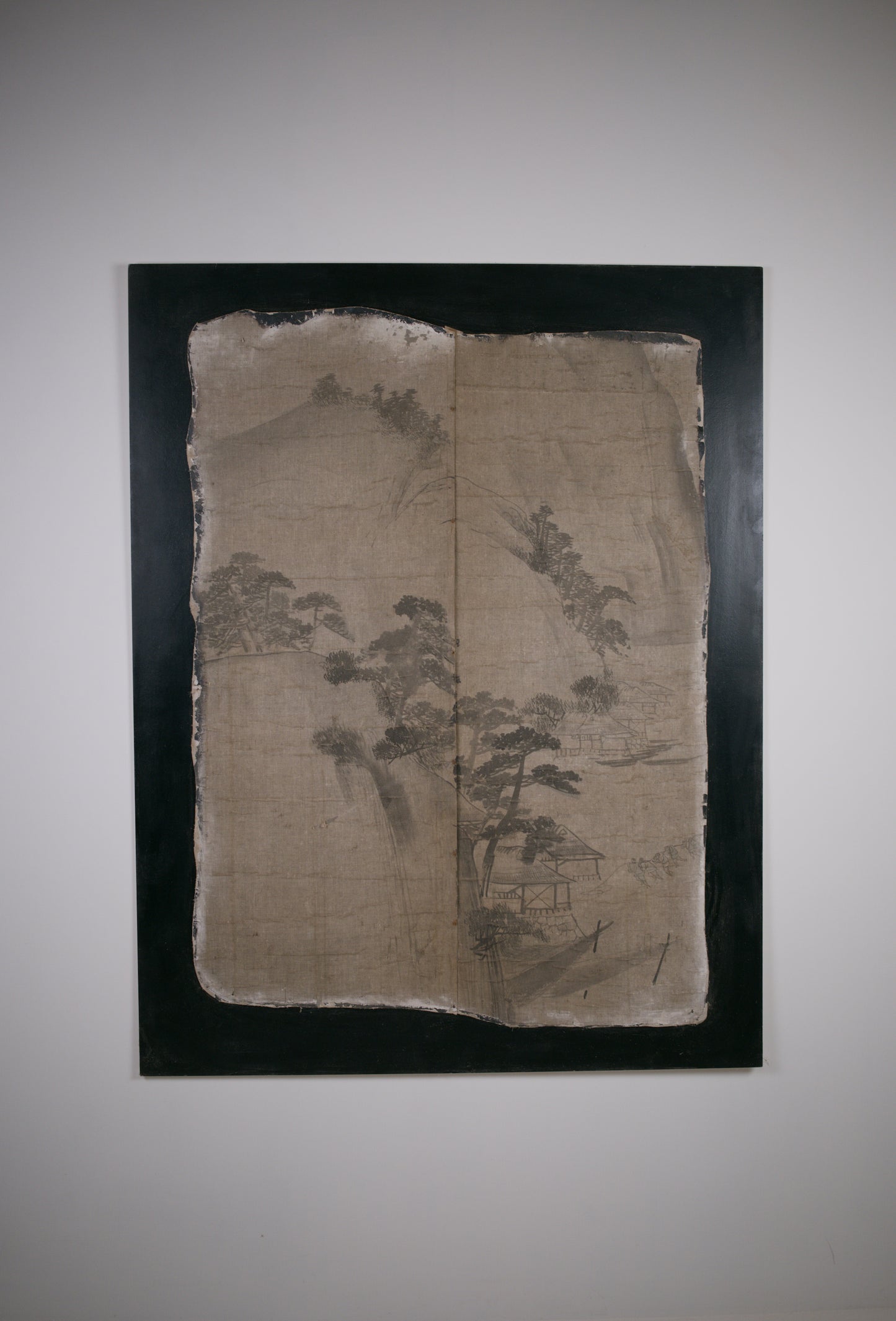 Large East Asian Ink-Painted Wall Panel