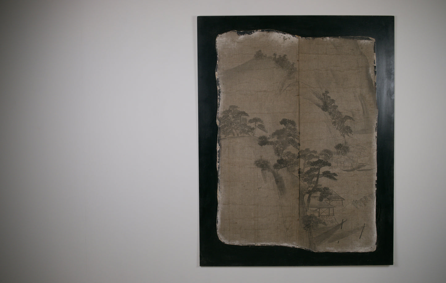 Large East Asian Ink-Painted Wall Panel