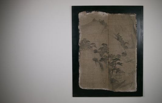 Large East Asian Ink-Painted Wall Panel