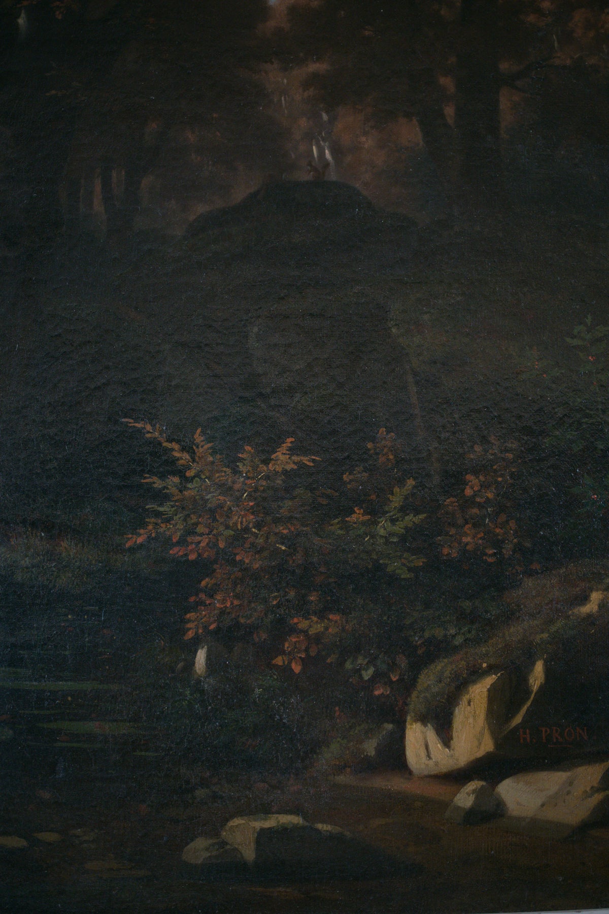 Grand paysage de sous-bois par Louis-Hector Pron, France, XIXe siècle