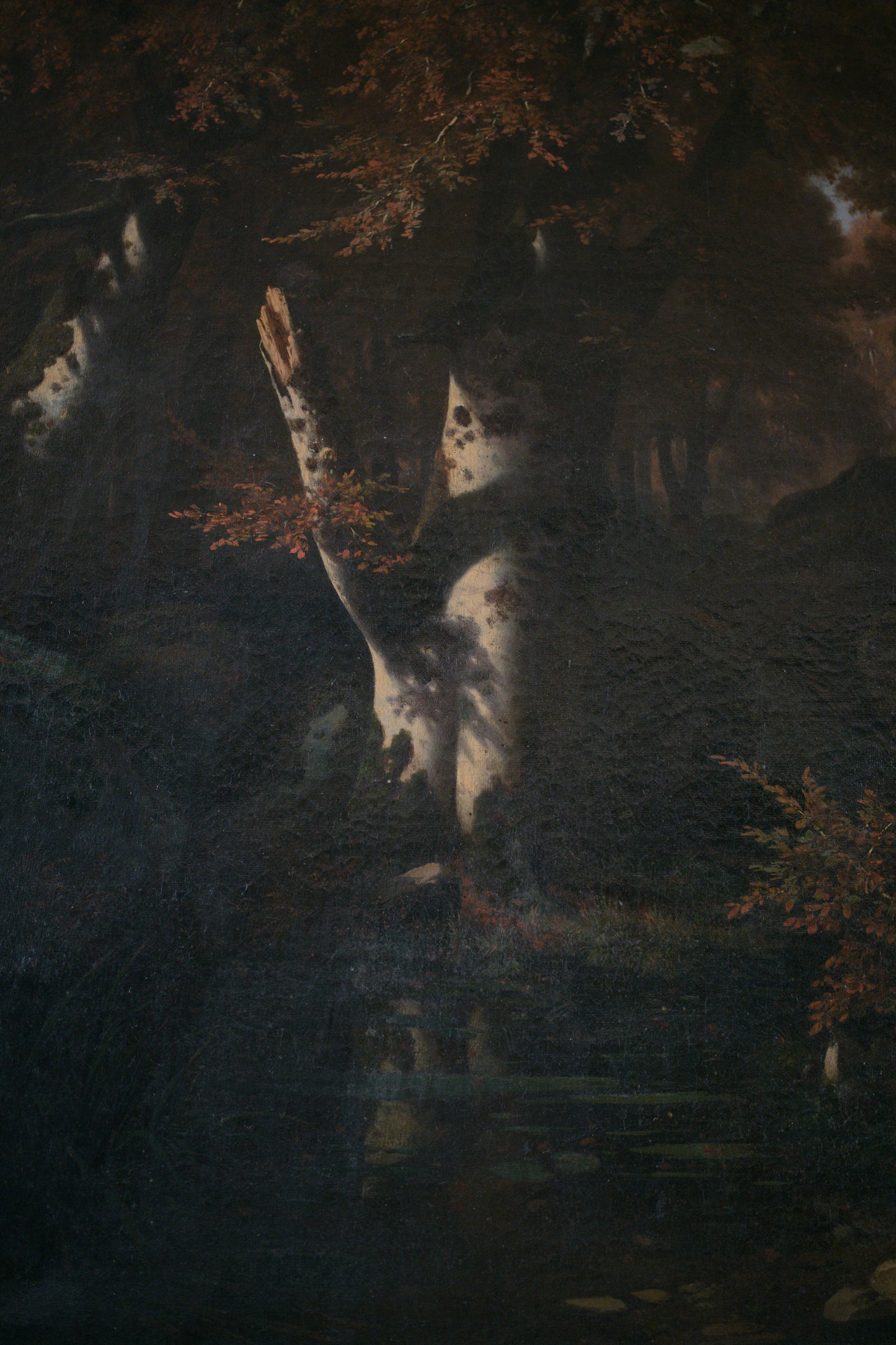 Grand paysage de sous-bois par Louis-Hector Pron, France, XIXe siècle