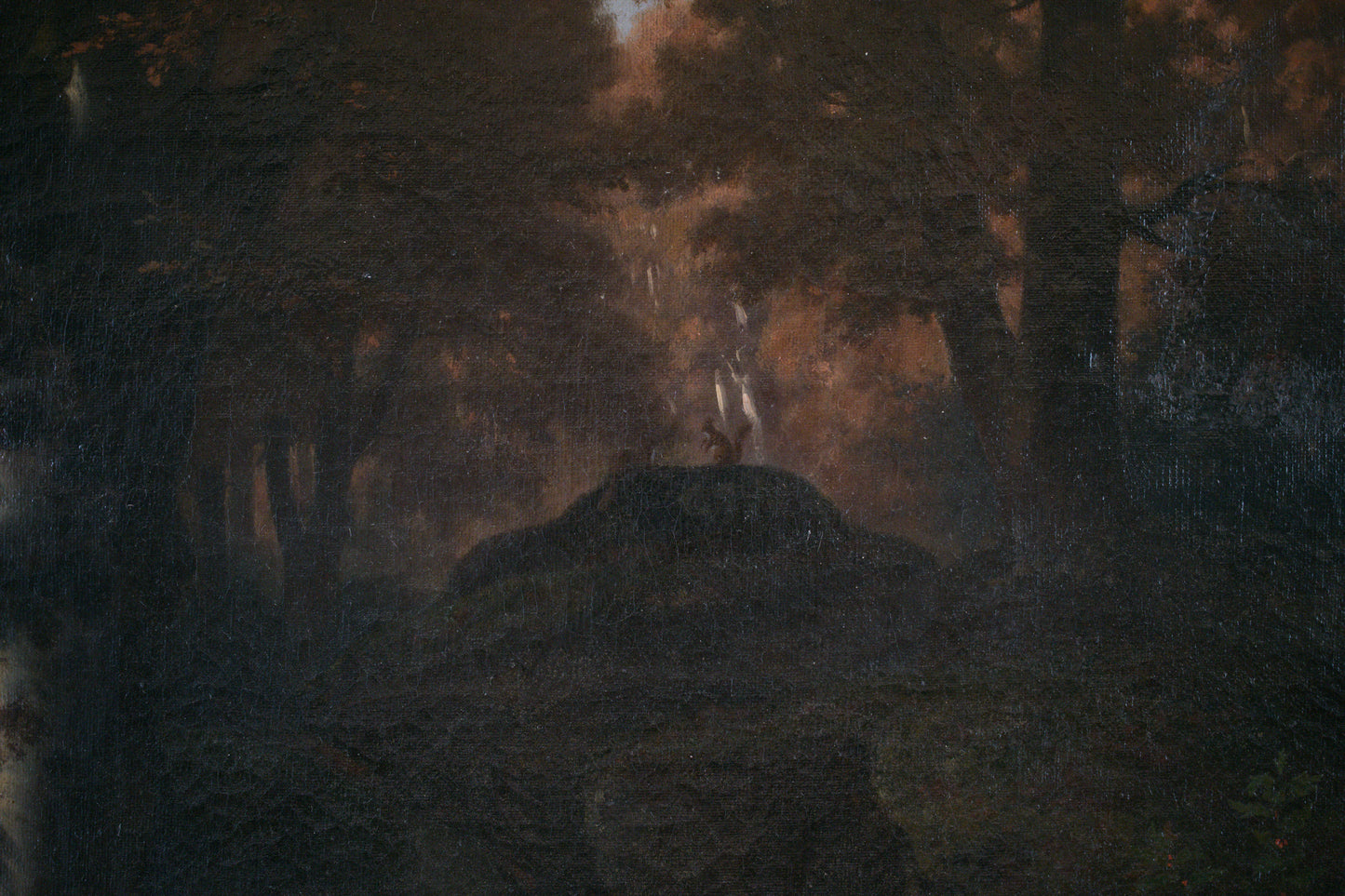 Grand paysage de sous-bois par Louis-Hector Pron, France, XIXe siècle