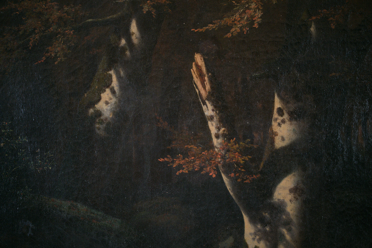 Grand paysage de sous-bois par Louis-Hector Pron, France, XIXe siècle