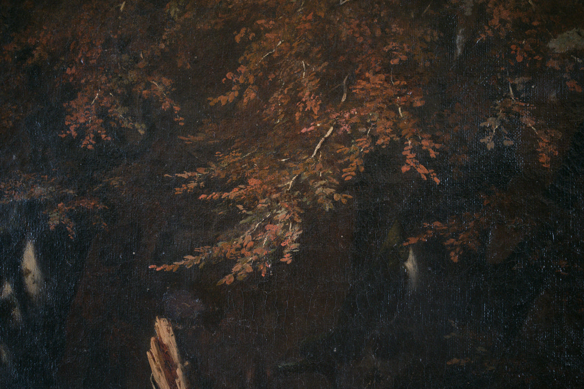 Grand paysage de sous-bois par Louis-Hector Pron, France, XIXe siècle