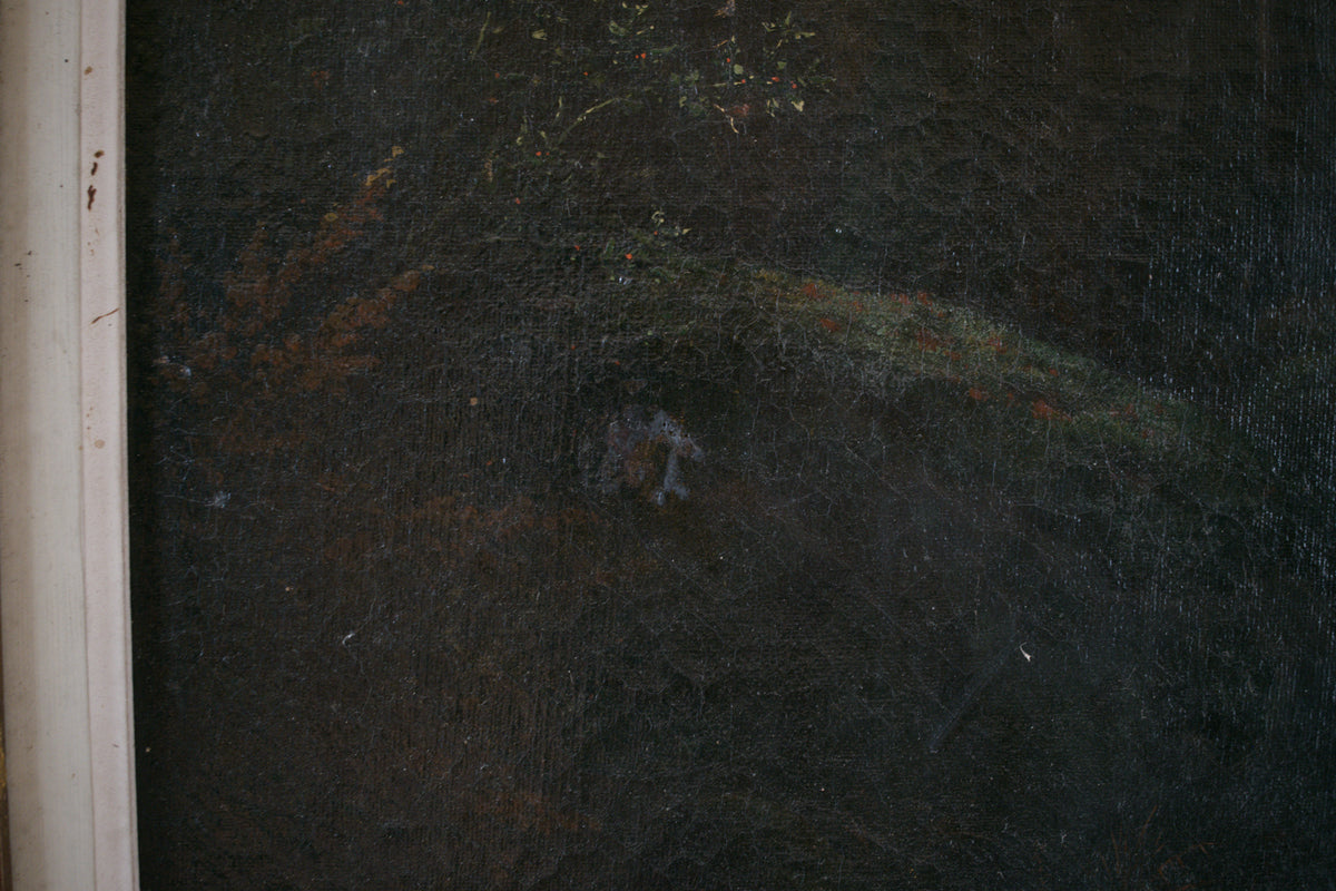 Grand paysage de sous-bois par Louis-Hector Pron, France, XIXe siècle