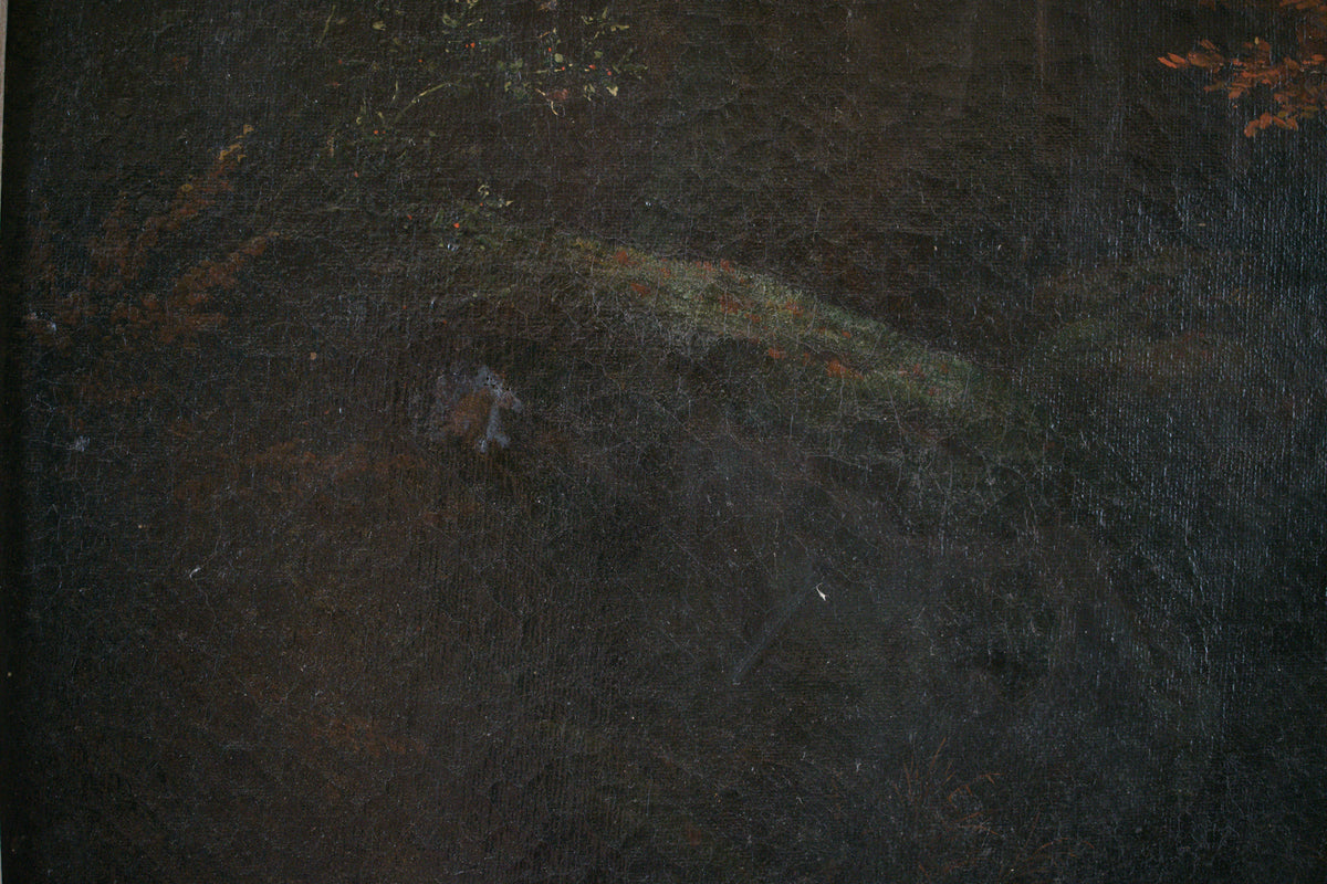 Grand paysage de sous-bois par Louis-Hector Pron, France, XIXe siècle