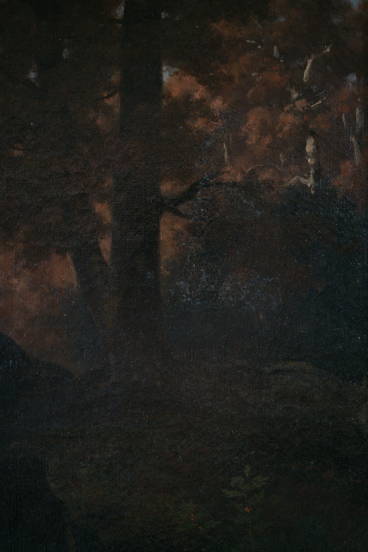 Grand paysage de sous-bois par Louis-Hector Pron, France, XIXe siècle