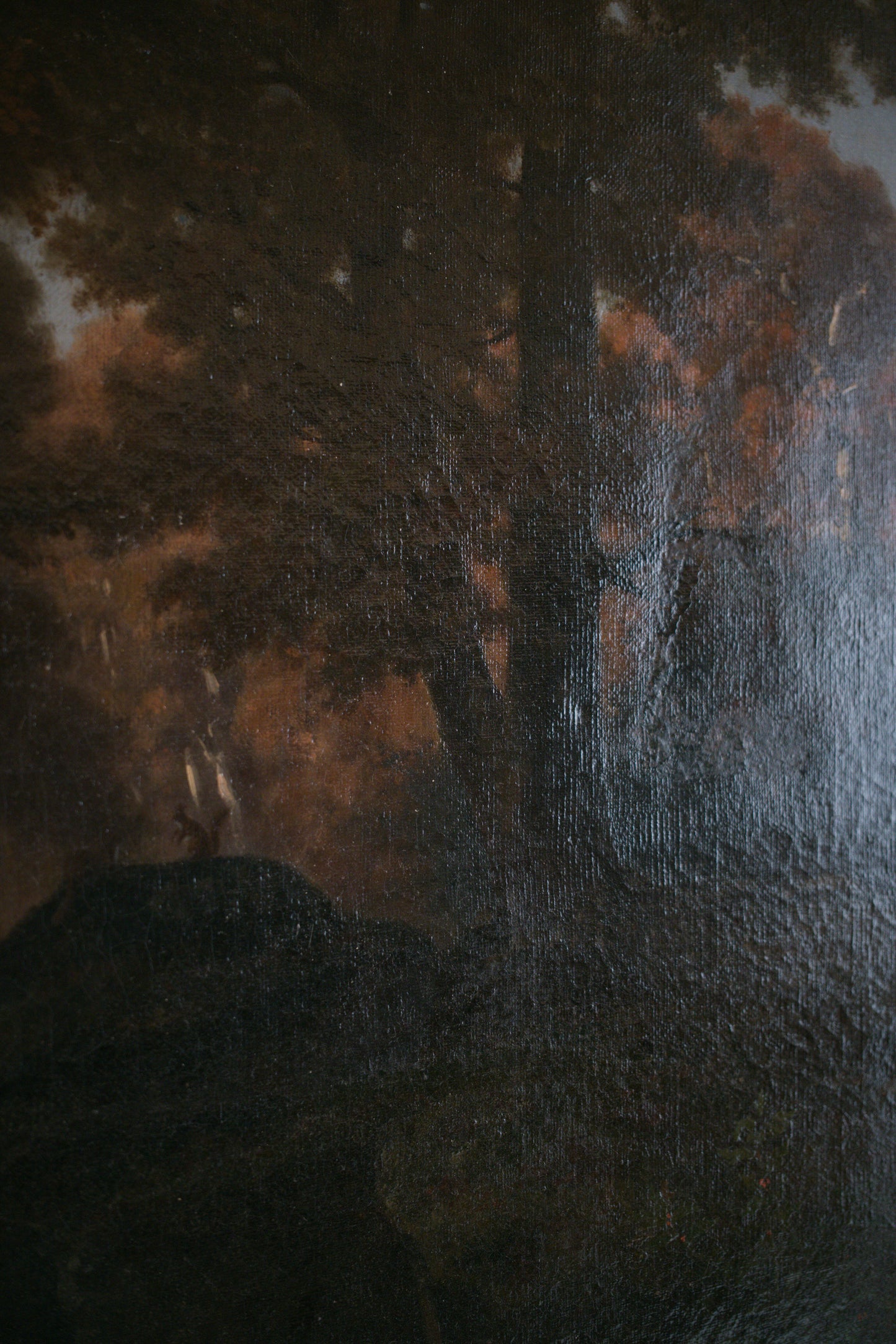 Grand paysage de sous-bois par Louis-Hector Pron, France, XIXe siècle