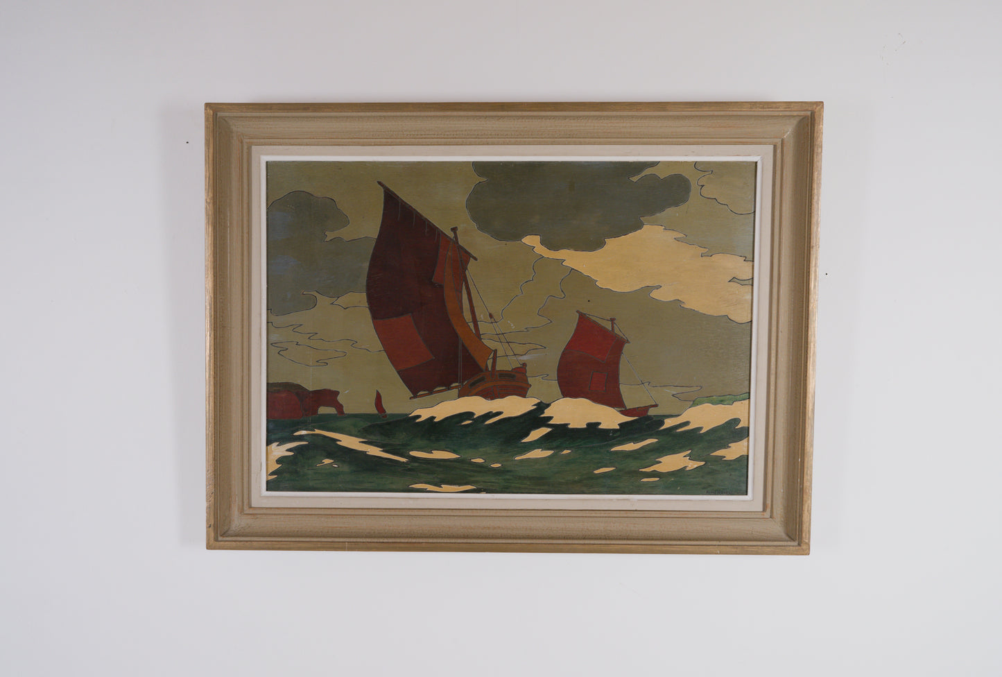Panneau de bois gravé et peint signé P. Hervieu. C1940