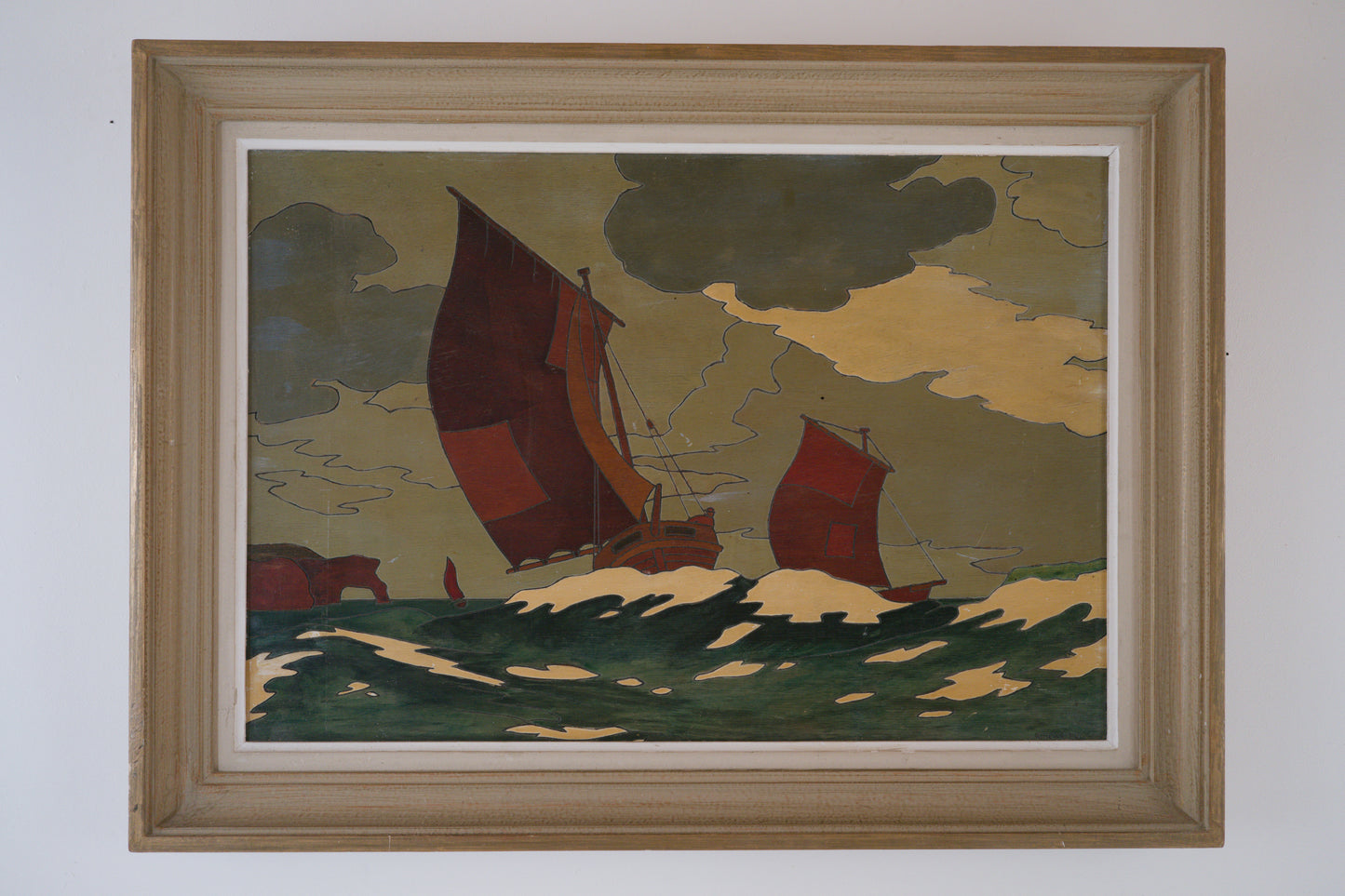 Panneau de bois gravé et peint signé P. Hervieu. C1940