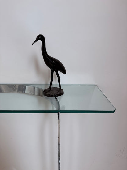Console moderniste en métal chromé et verre